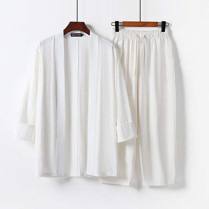 Buddha Stonesコットン着物 アンクル丈パンツ メンズ 瞑想用 布セット 2点セット - 白 - US/UK/AU54、 EU64 (9XL) - image 2