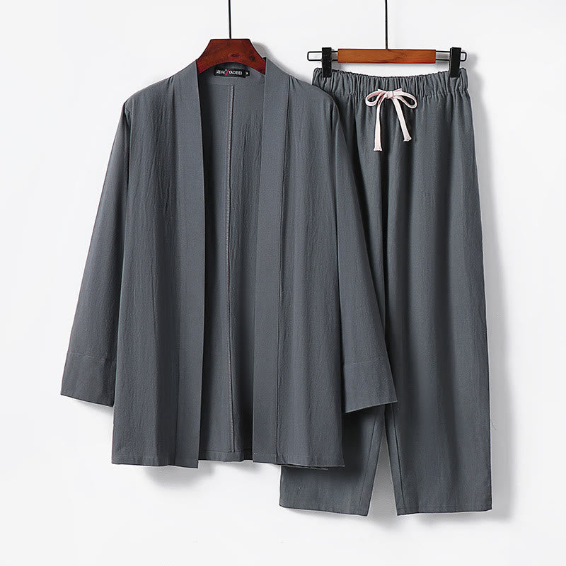 Buddha Stonesコットン着物 アンクル丈パンツ メンズ 瞑想用 布セット 2点セット - グレー - US/UK/AU54、 EU64 (9XL) - image 0
