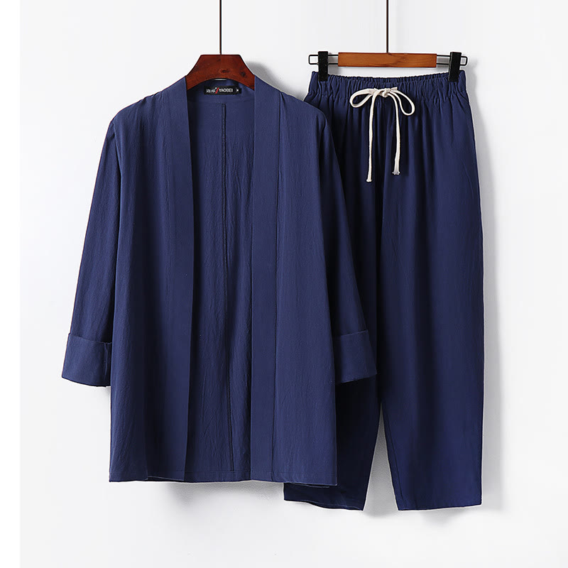 Buddha Stonesコットン着物 アンクル丈パンツ メンズ 瞑想用 布セット 2点セット - スチールブルー - US/UK/AU54、 EU64 (9XL) - image 13