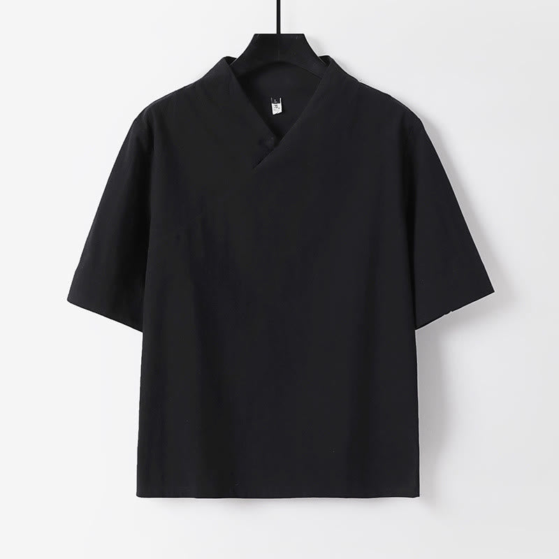 Buddha Stones 2点 Vネック コットン 半袖シャツ パンツ ポケット付き メンズ 瞑想用クロスセット - image 17