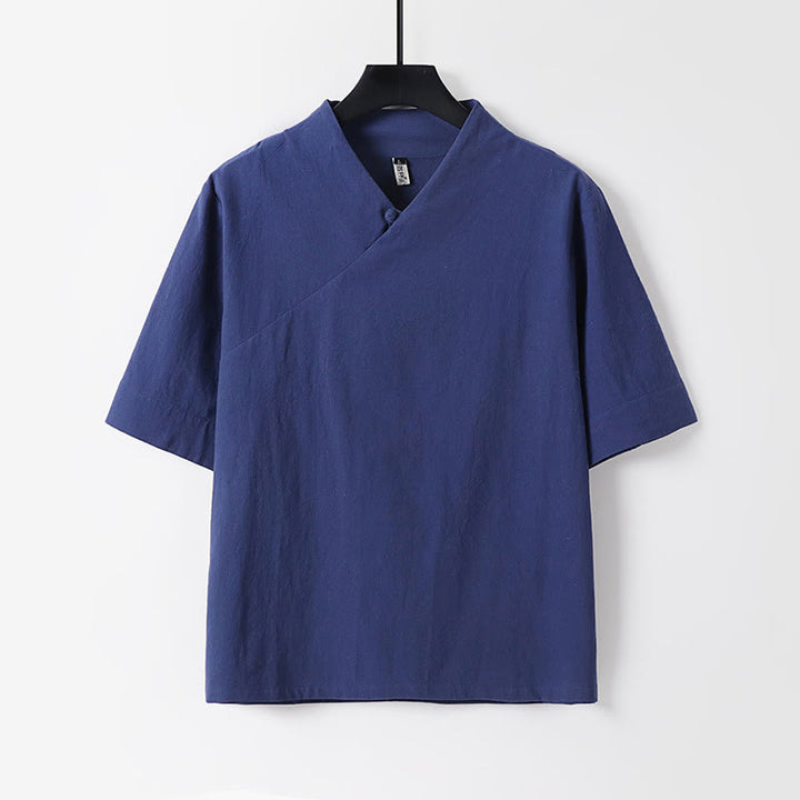 Buddha Stones 2点 Vネック コットン 半袖シャツ パンツ ポケット付き メンズ 瞑想用クロスセット - image 1