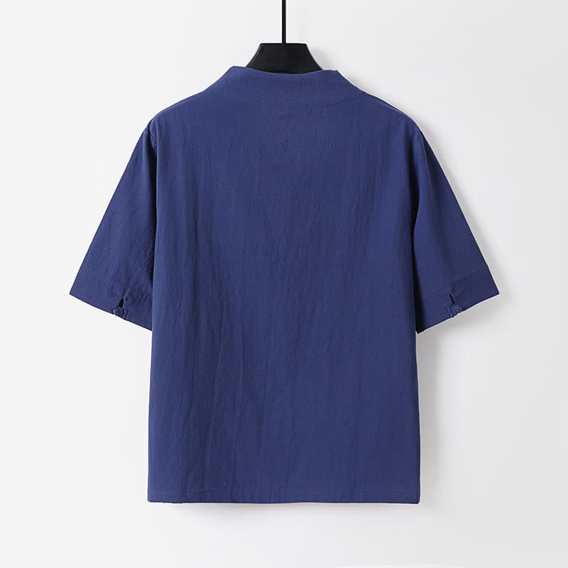 Buddha Stones 2点 Vネック コットン 半袖シャツ パンツ ポケット付き メンズ 瞑想用クロスセット - image 2