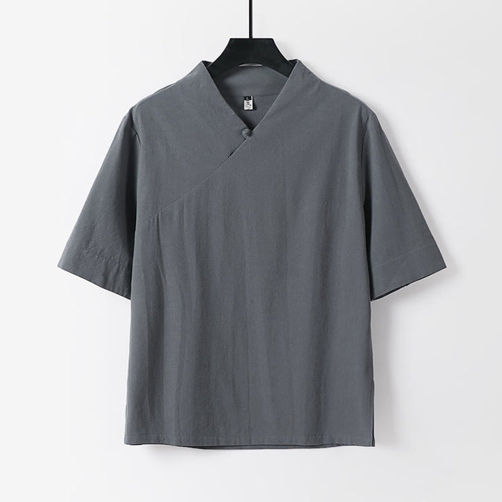 Buddha Stones 2点 Vネック コットン 半袖シャツ パンツ ポケット付き メンズ 瞑想用クロスセット - image 8