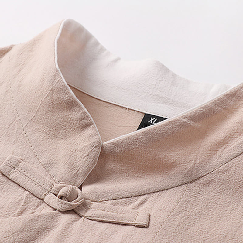 Buddha Stonesヴィンテージプレーンチャイニーズフロッグボタンコットン長袖メンズシャツ - image 6