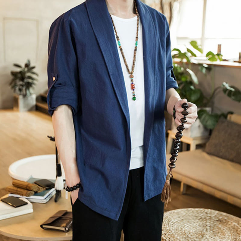 Buddha Stonesヴィンテージ プレーンラペル オープンフロントジャケット コットン メンズ 着物 - image 3