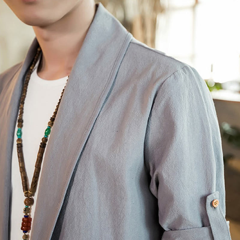 Buddha Stonesヴィンテージ プレーンラペル オープンフロントジャケット コットン メンズ 着物 - image 13