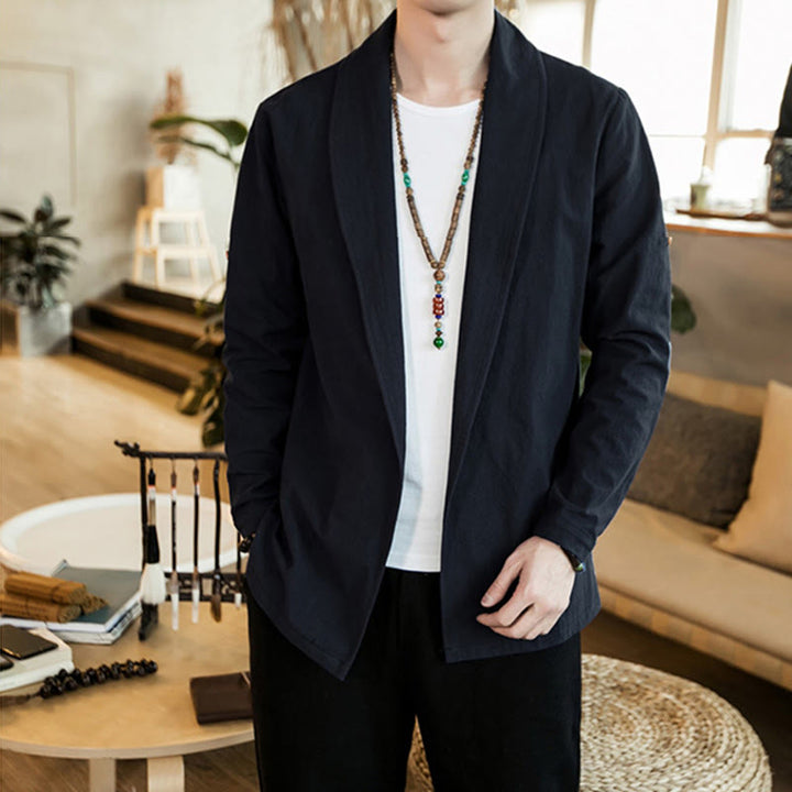 Buddha Stonesヴィンテージ プレーンラペル オープンフロントジャケット コットン メンズ 着物 - image 17