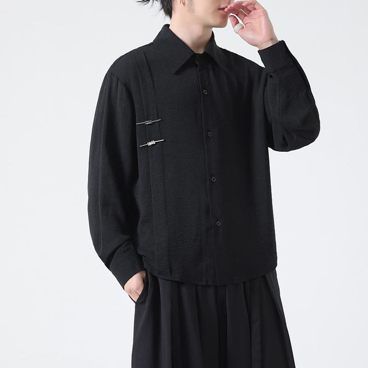 Buddha Stones無地ボタン スタンドカラー 長袖 メンズ コットンシャツ - 黒 - US/UK/AU46、 EU56 (5XL) - image 19