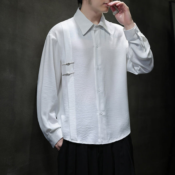 Buddha Stones無地ボタン スタンドカラー 長袖 メンズ コットンシャツ - 白 - US/UK/AU46、 EU56 (5XL) - image 9