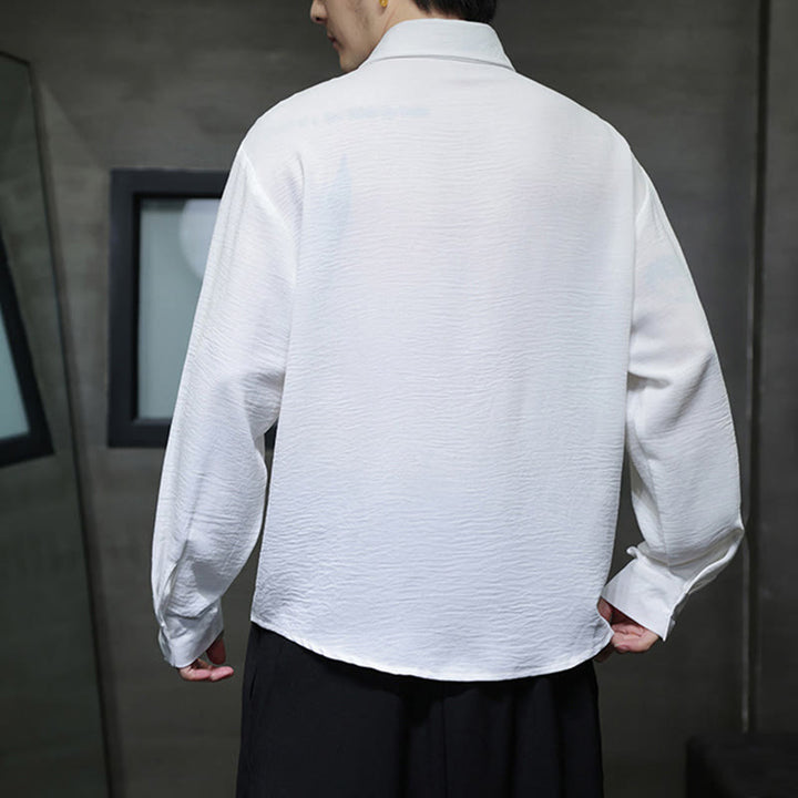 Buddha Stones無地ボタン スタンドカラー 長袖 メンズ コットンシャツ - image 11