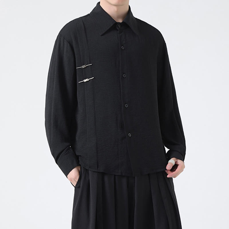 Buddha Stones無地ボタン スタンドカラー 長袖 メンズ コットンシャツ - image 22