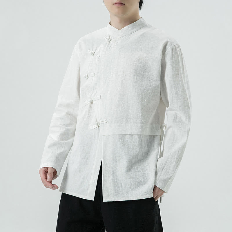 Buddha Stonesヴィンテージ中国風フロッグボタンコットン長袖メンズシャツ - image 2