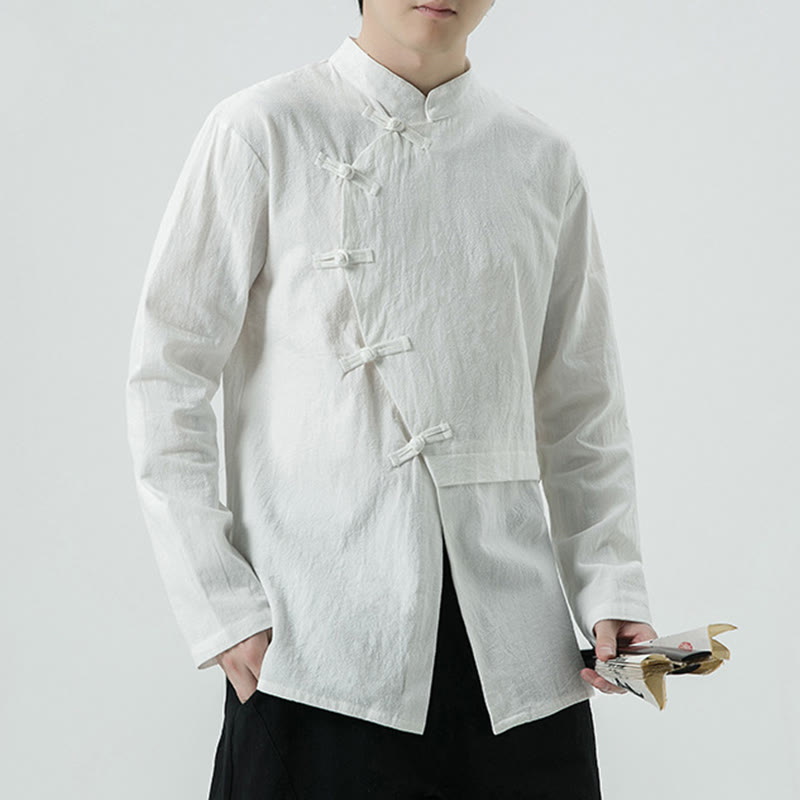 Buddha Stonesヴィンテージ中国風フロッグボタンコットン長袖メンズシャツ - 白 - US/UK/AU46、 EU56 (5XL) - image 1