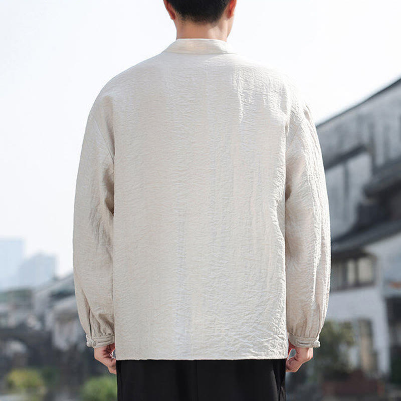 Buddha Stones2つのカエルボタン スタンドカラー 長袖 メンズ コットンシャツ - image 12