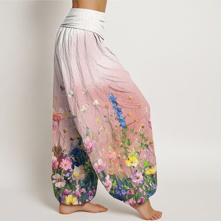 Buddha Stonesコットン カジュアル 水彩風 花柄 レディース 伸縮性ウエスト ハーレムパンツ - image 1
