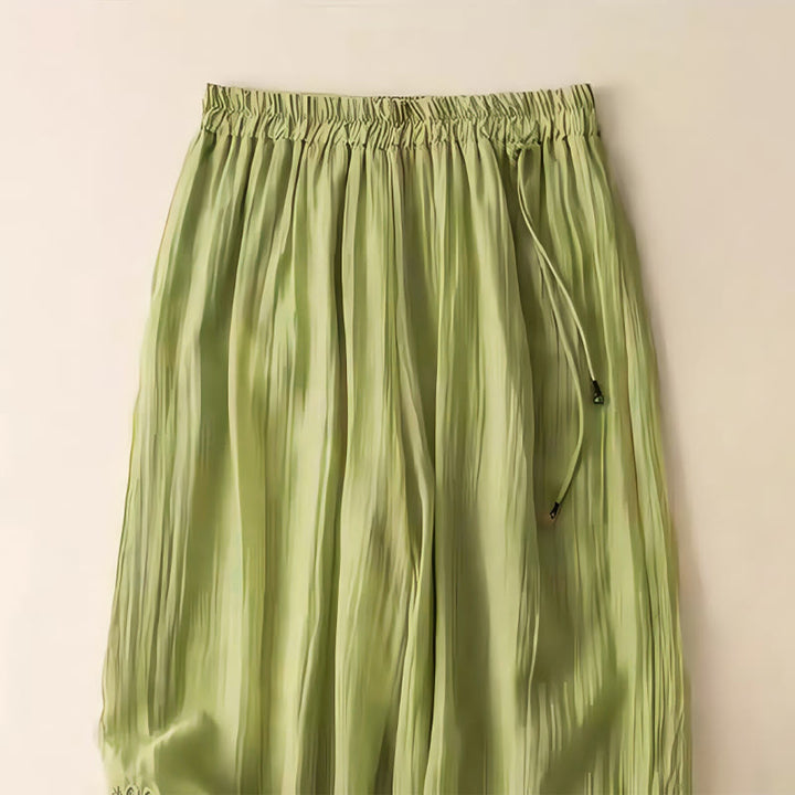 Buddha Stonesレトロ カジュアル 刺繍デザイン ドローストリング コットンリネン レディース ワイドレッグパンツ ポケット付き - image 5