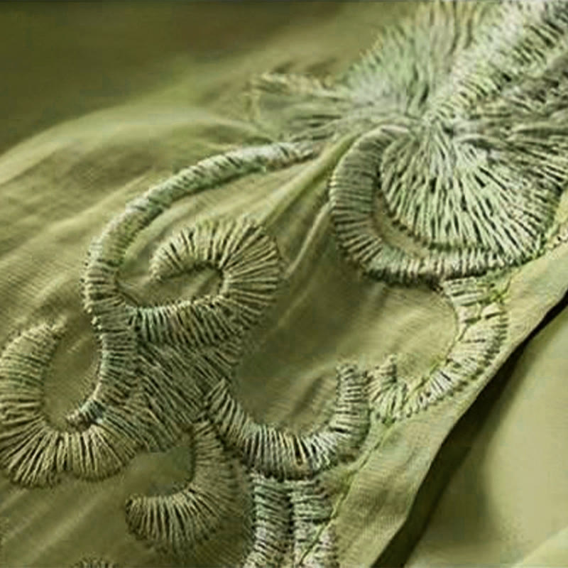 Buddha Stonesレトロ カジュアル 刺繍デザイン ドローストリング コットンリネン レディース ワイドレッグパンツ ポケット付き - image 6