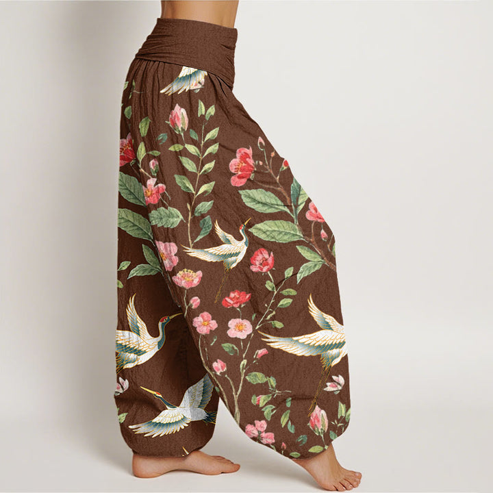 Buddha Stonesコットンカジュアルレッドフラワークレーン柄レディース伸縮性ウエストハーレムパンツ - image 5