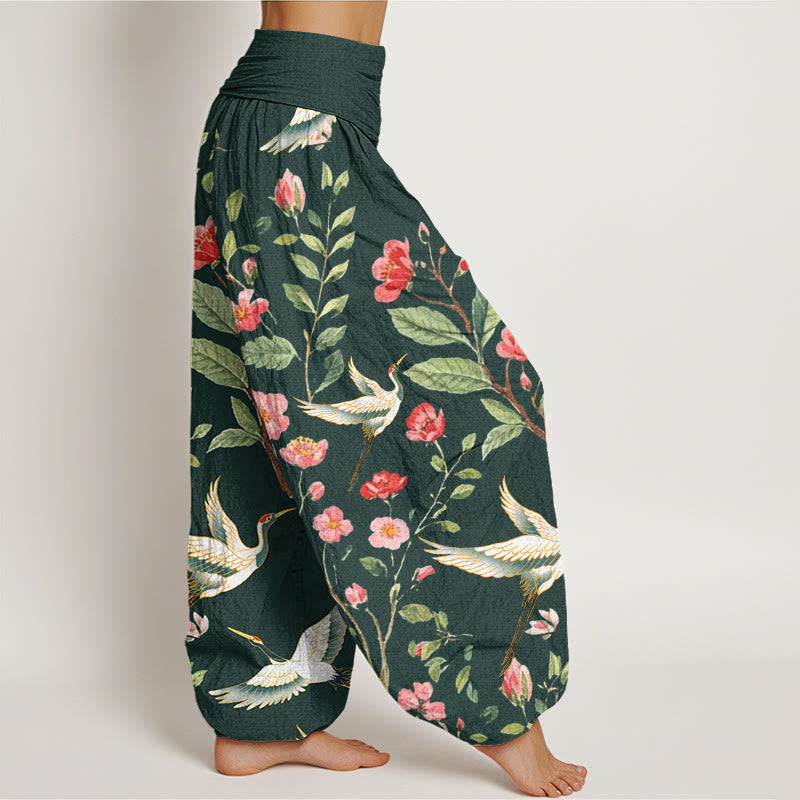 Buddha Stonesコットンカジュアルレッドフラワークレーン柄レディース伸縮性ウエストハーレムパンツ - image 8