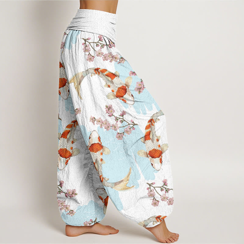 Buddha Stonesコットン カジュアル鯉桜柄 レディース 伸縮性ウエスト ハーレムパンツ - image 1