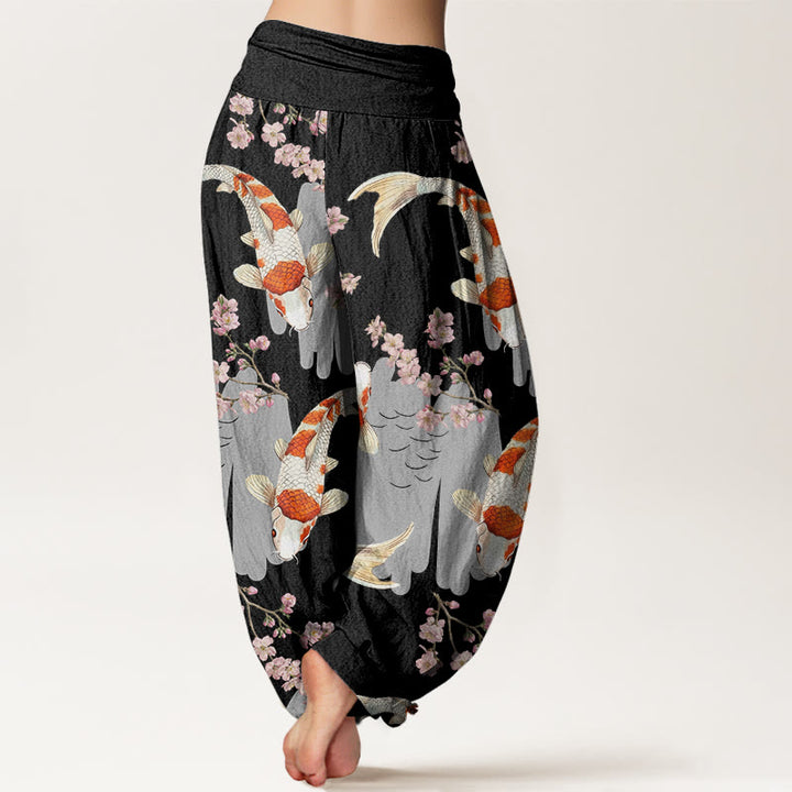 Buddha Stonesコットン カジュアル鯉桜柄 レディース 伸縮性ウエスト ハーレムパンツ - image 6