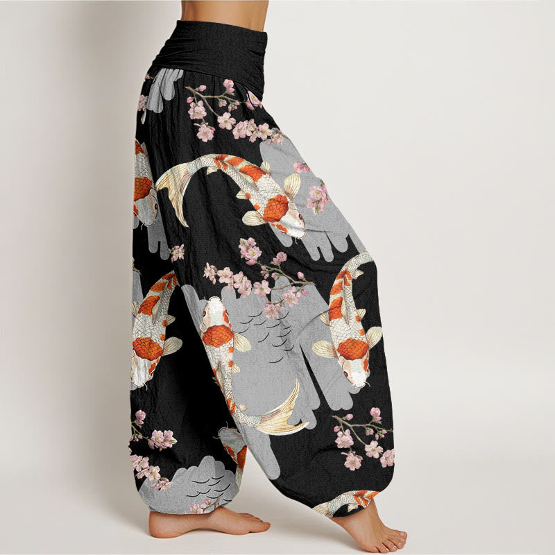 Buddha Stonesコットン カジュアル鯉桜柄 レディース 伸縮性ウエスト ハーレムパンツ - image 5