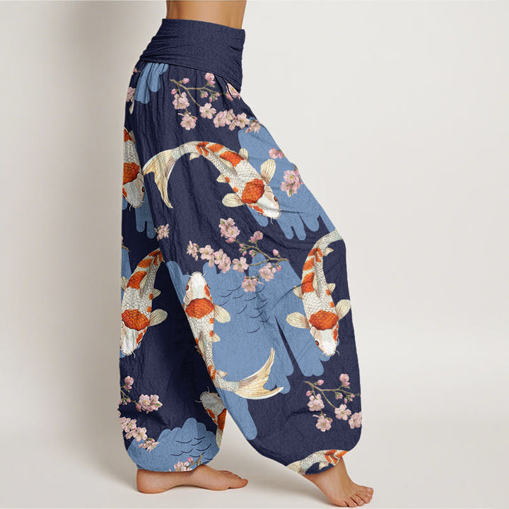 Buddha Stonesコットン カジュアル鯉桜柄 レディース 伸縮性ウエスト ハーレムパンツ - image 8