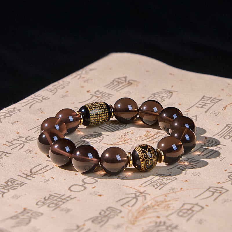 Buddha Stonesアイスオブシディアン 金刻印入りサンスクリット勇気ブレスレット