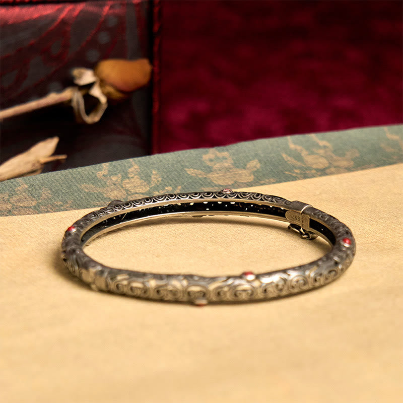 ヴィンテージ唐代の花模様彫刻赤瑪瑙銅製幸運ブレスレットバングル - image 3