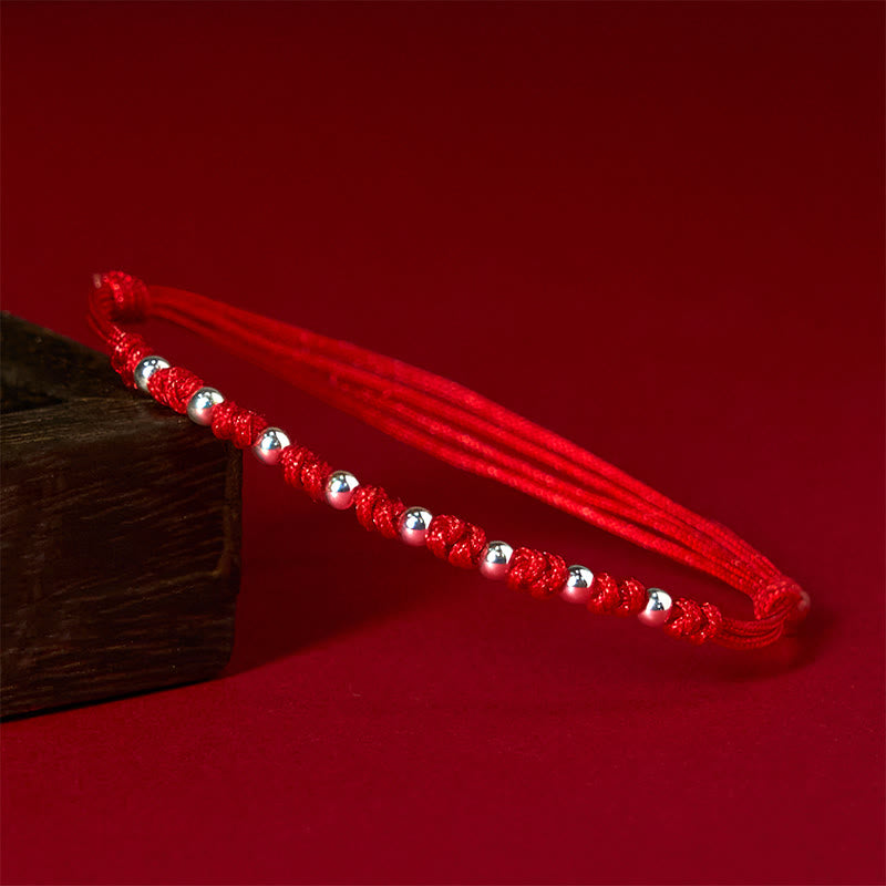 Buddha Stones925スターリングシルバービーズ赤紐調節可能幸運ブレスレット - 925スターリングシルバー（手首周り：15～23cm） - image 0