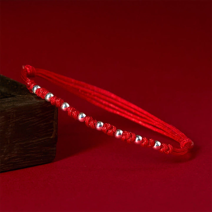 Buddha Stones925スターリングシルバービーズ赤紐調節可能幸運ブレスレット - 925スターリングシルバー（手首周り：15～23cm） - image 0