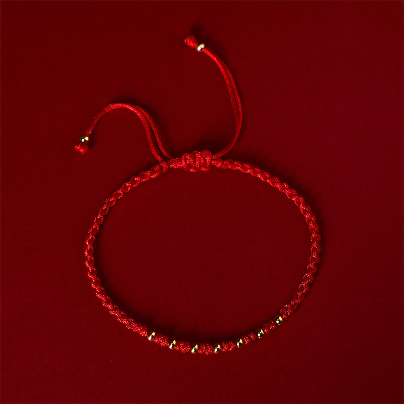Buddha Stones925スターリングシルバーメッキゴールド赤紐編み込み守護ブレスレット - image 1