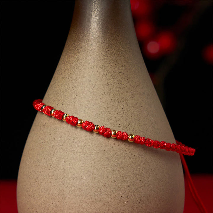 Buddha Stones925スターリングシルバーメッキゴールド赤紐編み込み守護ブレスレット - image 4