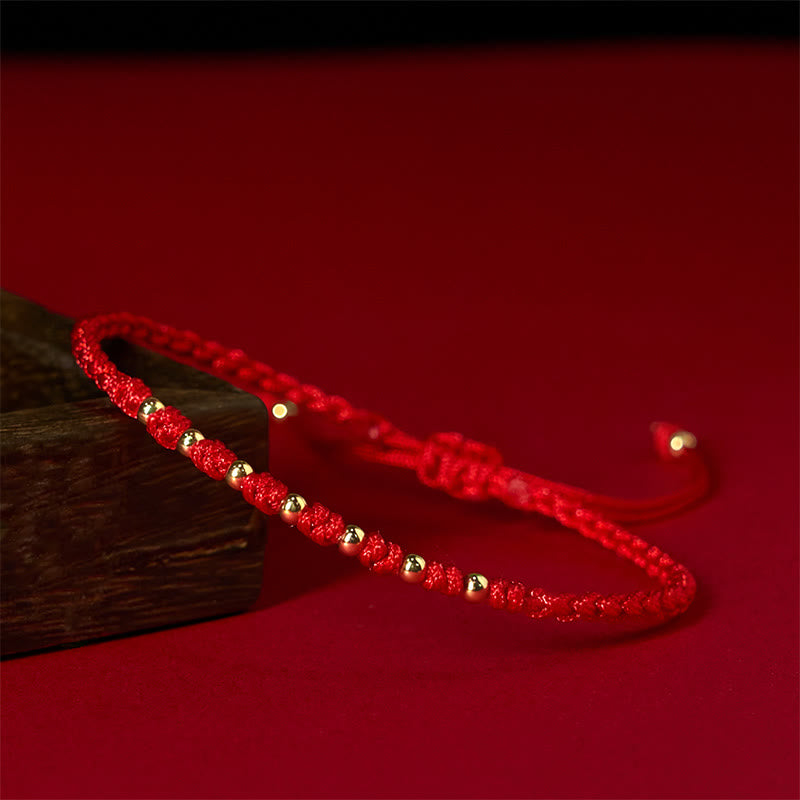 Buddha Stones925スターリングシルバーメッキゴールド赤紐編み込み守護ブレスレット - image 3