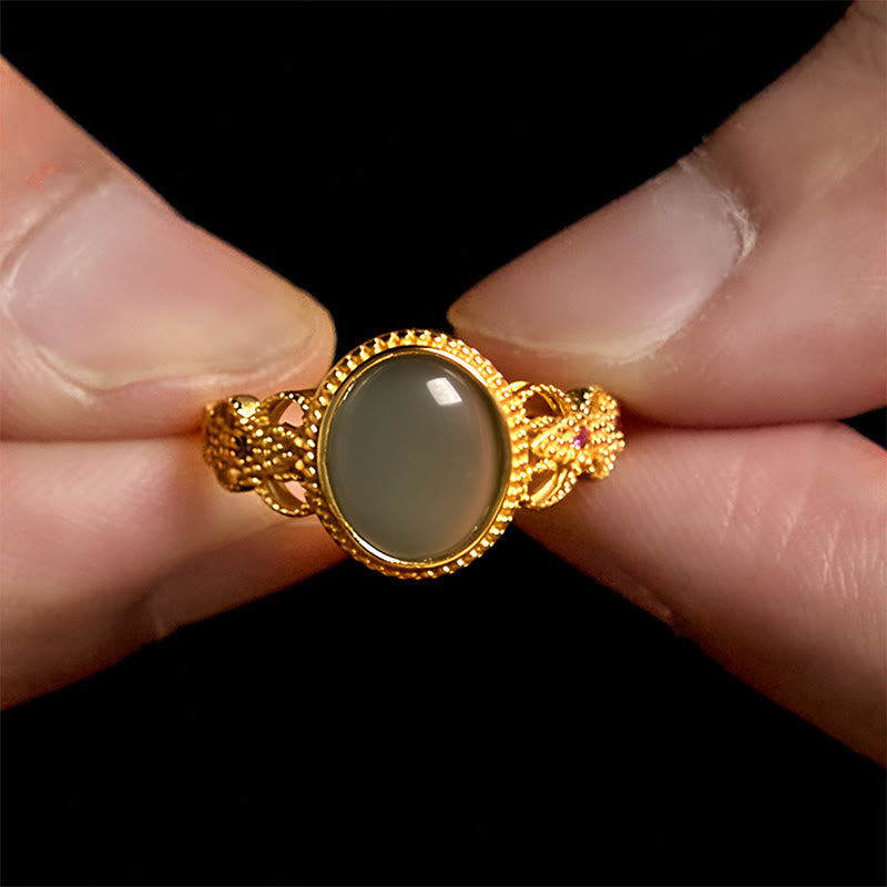 Buddha Stones天然 925 スターリングシルバー ゴールドメッキ 中空デザイン 翡翠 幸運 リング - image 15