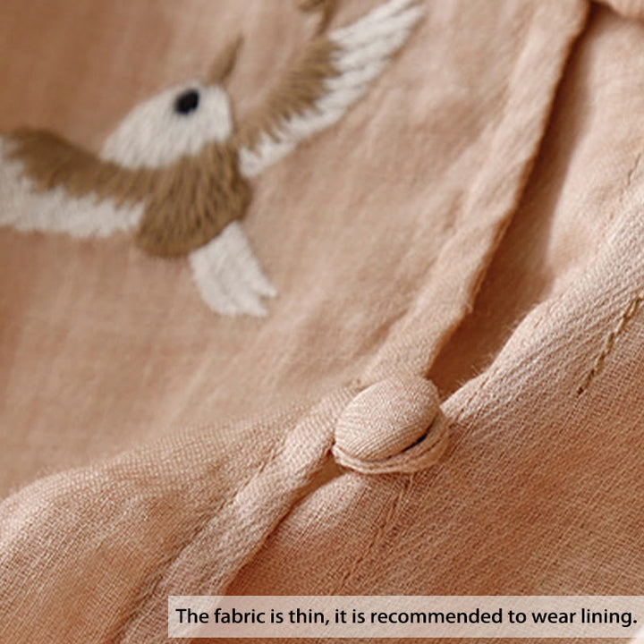 Buddha Stonesラウンドネックカジュアルブラウス刺繍長袖シャツコットンリネントップスレディースシャツ - image 2