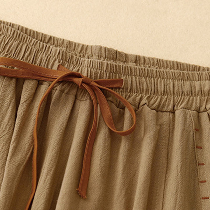 Buddha Stonesカジュアル サイドスリットデザイン コットン レディース ワイドレッグ 7-8丈パンツ ポケット付き - image 1