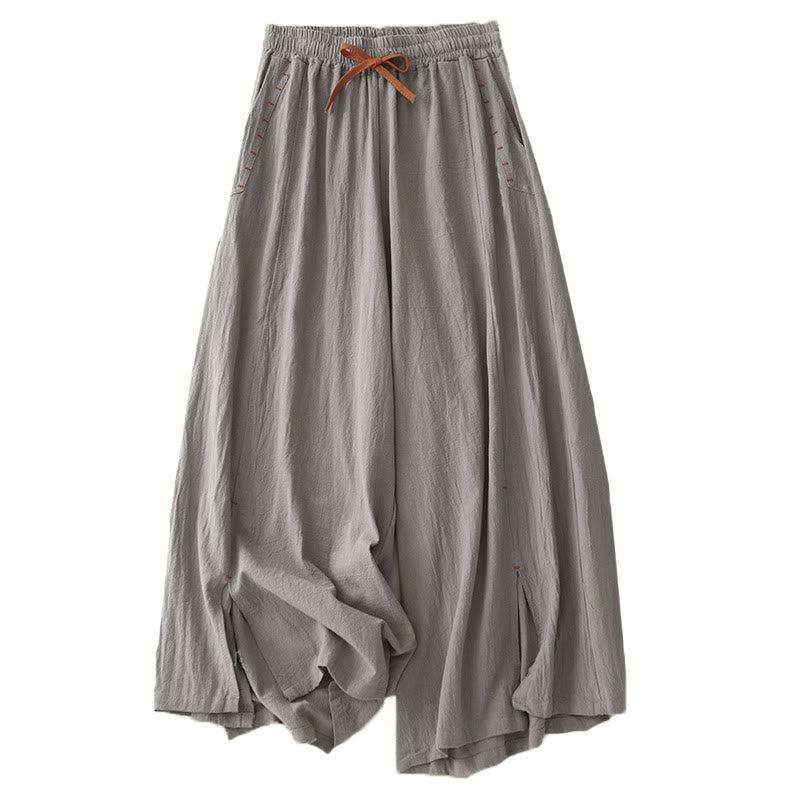 Buddha Stonesカジュアル サイドスリットデザイン コットン レディース ワイドレッグ 7-8丈パンツ ポケット付き - image 14