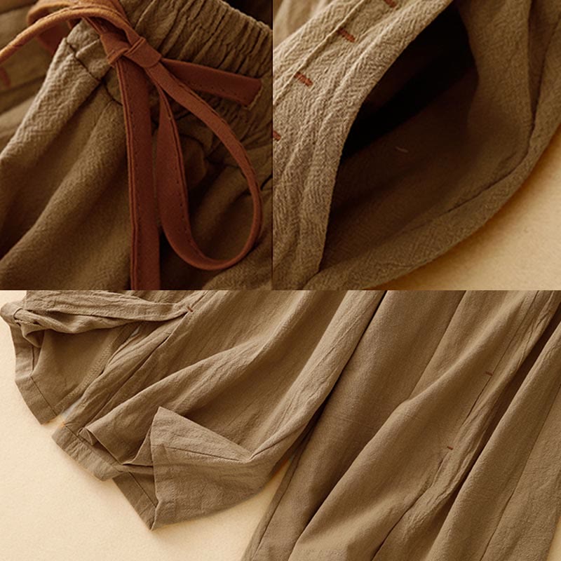 Buddha Stonesカジュアル サイドスリットデザイン コットン レディース ワイドレッグ 7-8丈パンツ ポケット付き - image 2