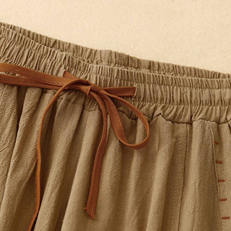 Buddha Stonesカジュアル サイドスリットデザイン コットンリネン レディース ワイドレッグ 7-8丈 パンツ ポケット付き - image 1