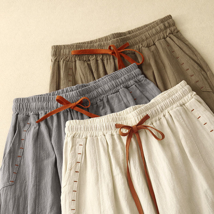 Buddha Stonesカジュアル サイドスリットデザイン コットン レディース ワイドレッグ 7-8丈パンツ ポケット付き - image 15