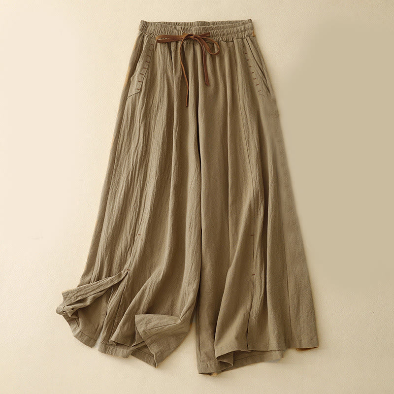 Buddha Stonesカジュアル サイドスリットデザイン コットンリネン レディース ワイドレッグ 7-8丈 パンツ ポケット付き - ダークゴールデンロッド - US8-10，UK/AU12-14，EU40-42 (2XL) - image 0