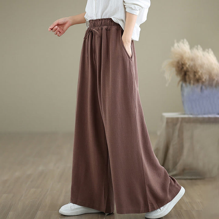 Buddha Stones通勤用 無地 シンプル レースアップデザイン レディース ワイドレッグ コットンリネン パンツ ポケット付き - image 14