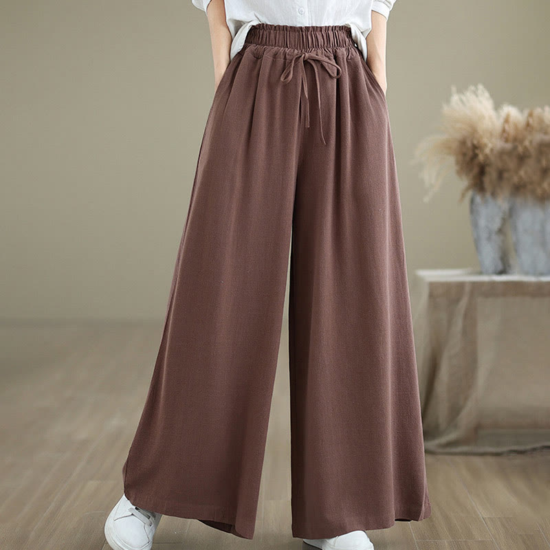 Buddha Stones通勤用 無地 シンプル レースアップデザイン レディース ワイドレッグ コットンリネン パンツ ポケット付き - image 12