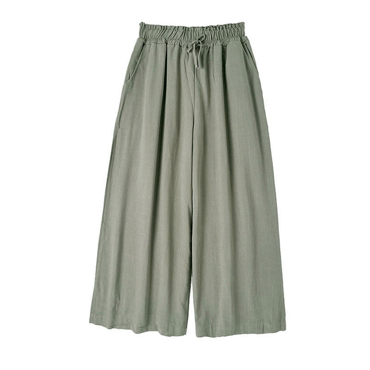 Buddha Stones通勤用 無地 シンプル レースアップデザイン レディース ワイドレッグ コットンリネン パンツ ポケット付き - image 10