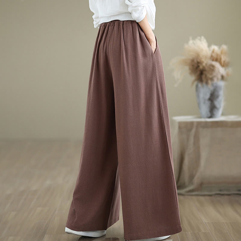 Buddha Stones通勤用 無地 シンプル レースアップデザイン レディース ワイドレッグ コットンリネン パンツ ポケット付き - image 15