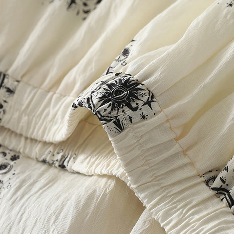 Buddha Stonesボヘミアンプリント天体柄レディースワイドレッグコットンパンツ（ポケット付き） - image 6