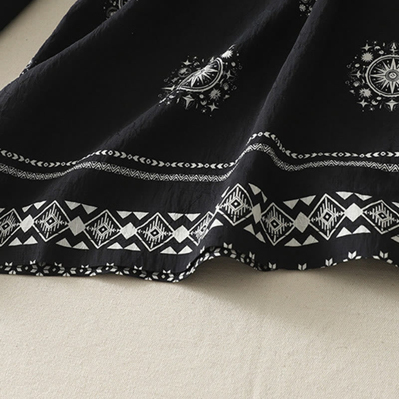 Buddha Stonesボヘミアンプリント天体柄レディースワイドレッグコットンパンツ（ポケット付き） - image 3