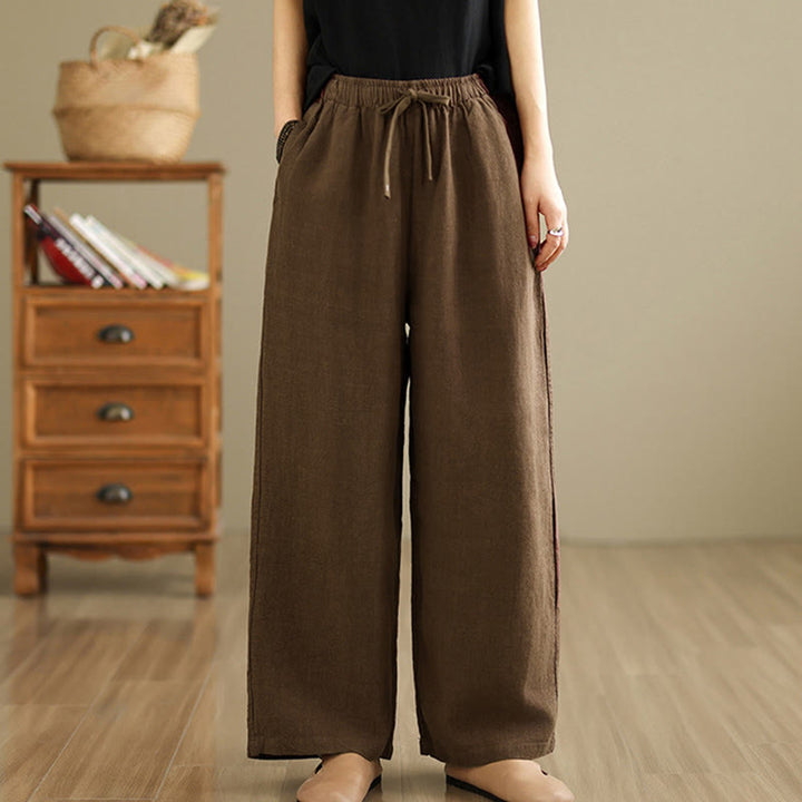 Buddha Stones通勤用レトロ無地レディースハーレムドローストリングコットンパンツ ポケット付き - image 16