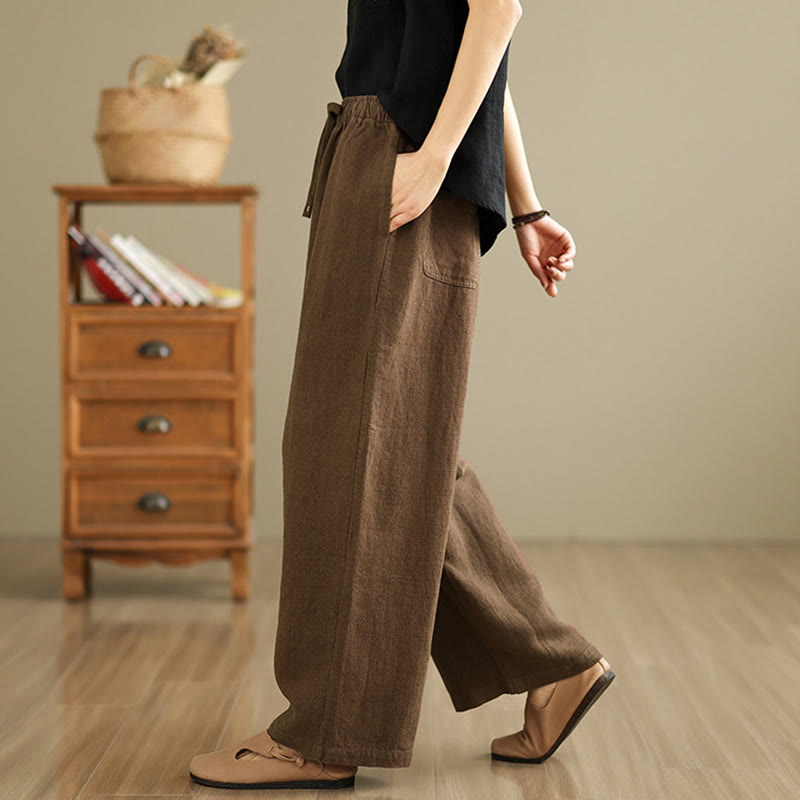 Buddha Stones通勤用レトロ無地レディースハーレムドローストリングコットンパンツ ポケット付き - image 17